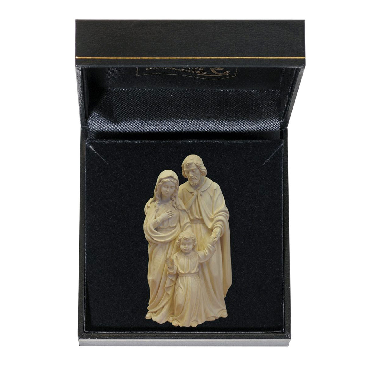 3IN Natural Wood Holy Family Statue and case