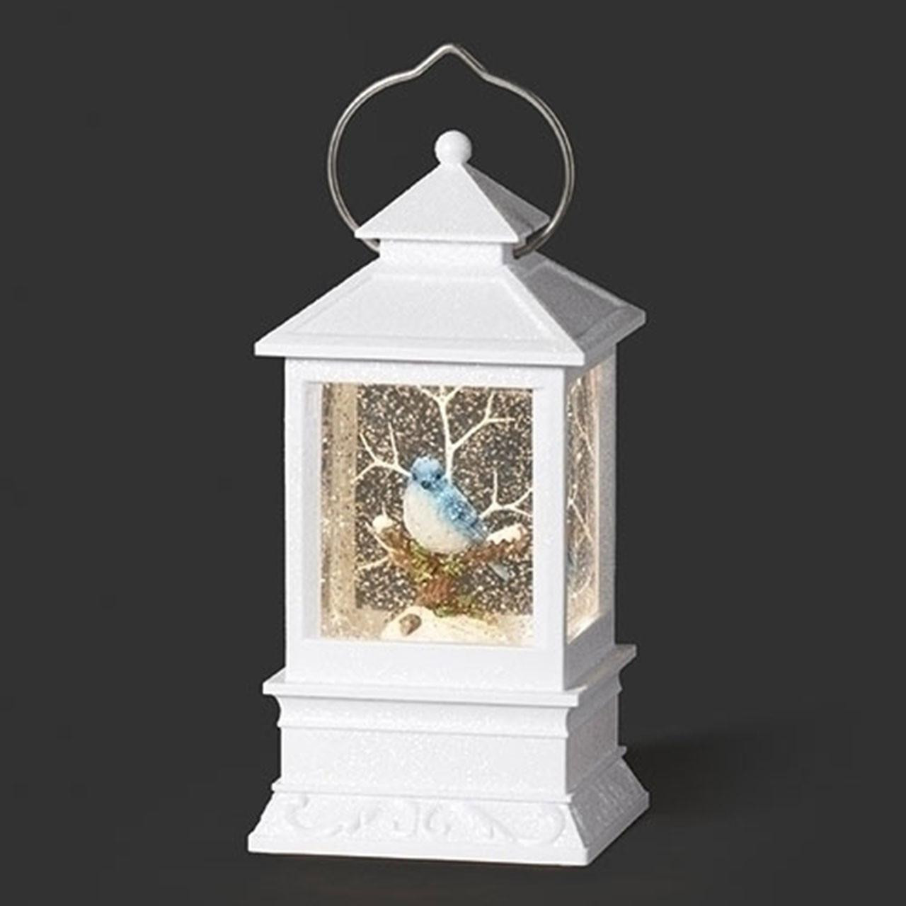 LED Bluebird Christmas Lantern shown with light on