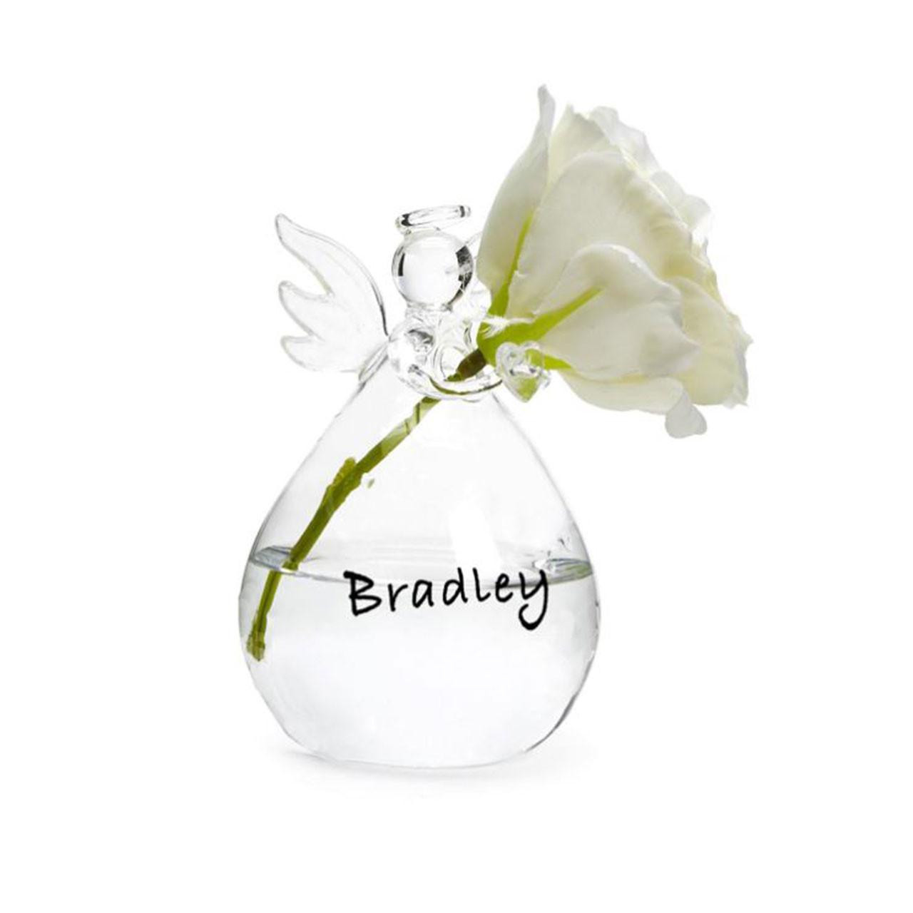 Hand-Blown Glass Angel Bud Vase shown used as a place card
