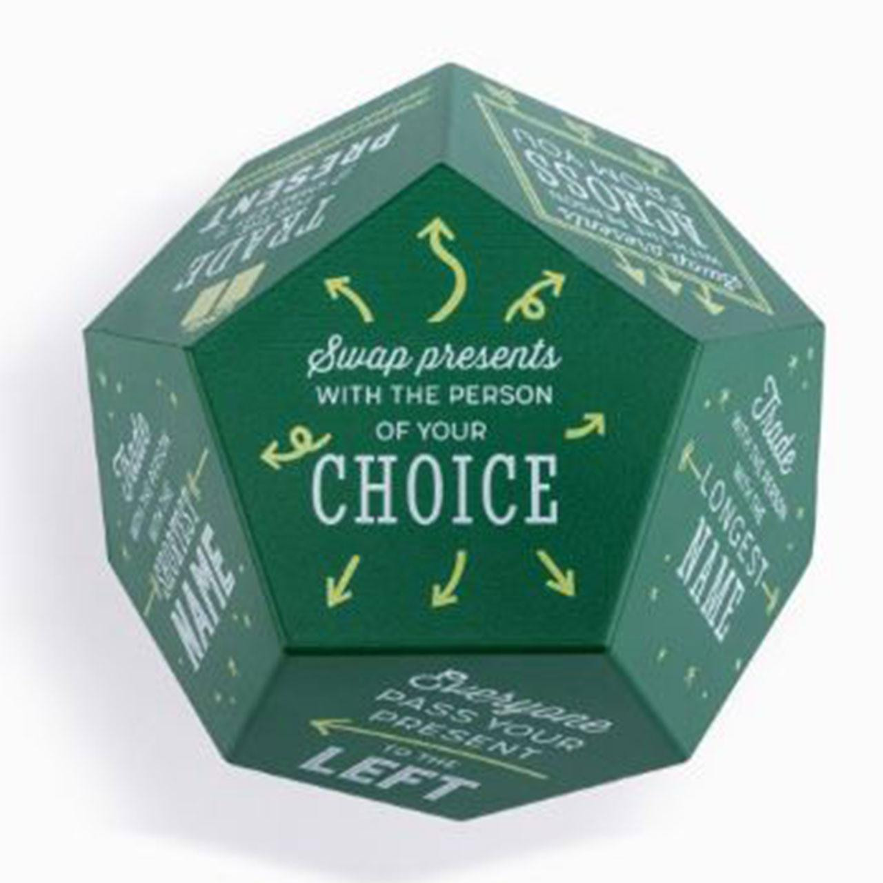 Gift Exchange Dice Game with action prompts