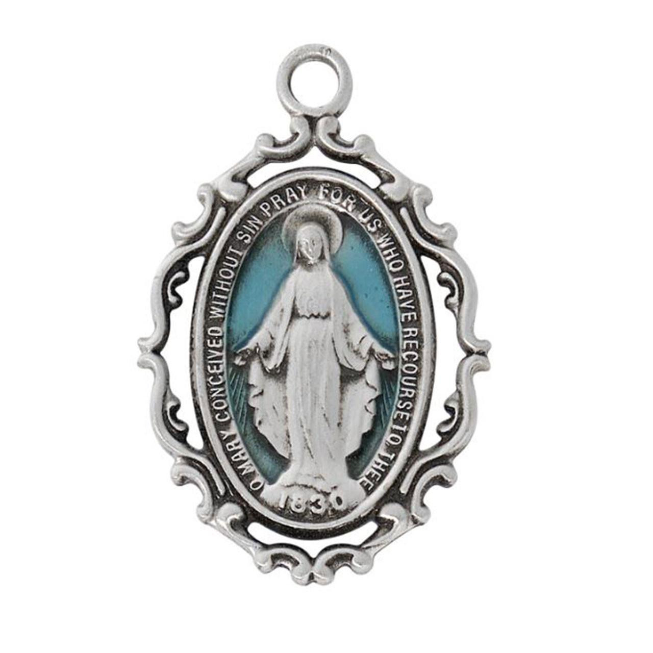 Detail of the Blue Sterling Baroque Miraculous Pendant