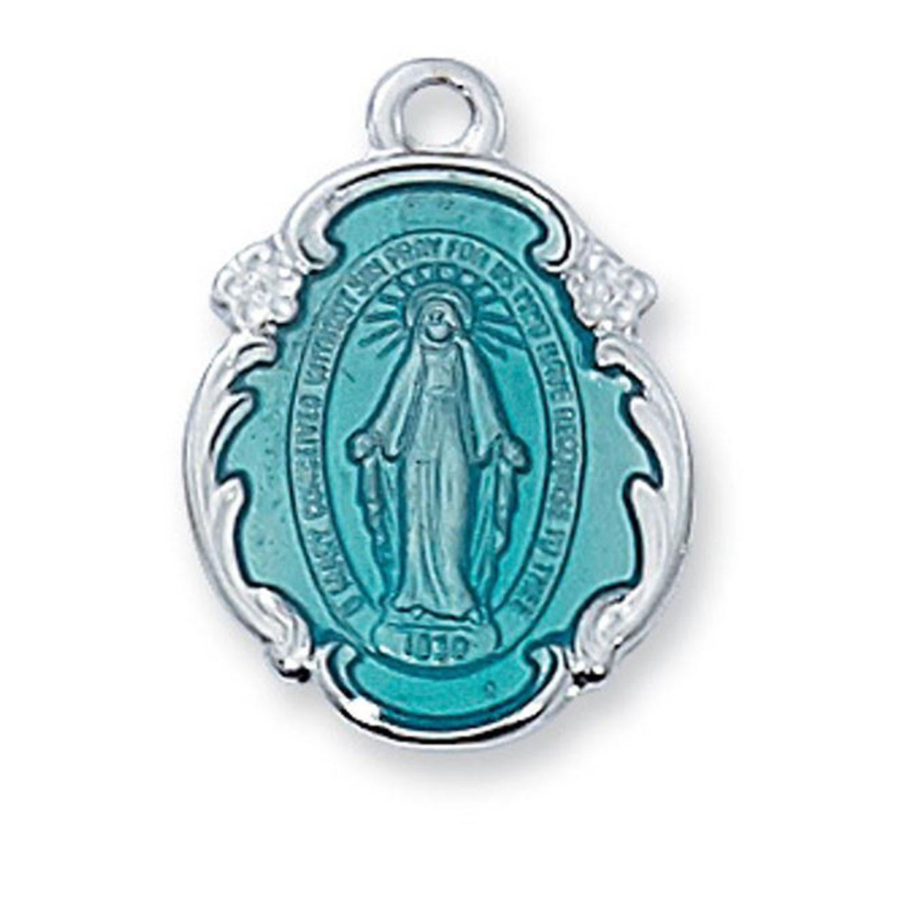 Detail of the Sterling Blue Floral Miraculous Medal