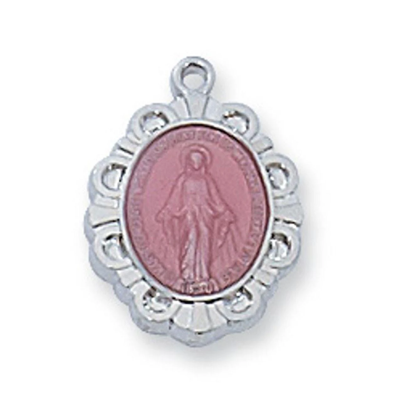 Detail of the 16IN Pink Scallop Miraculous Medal Pendant