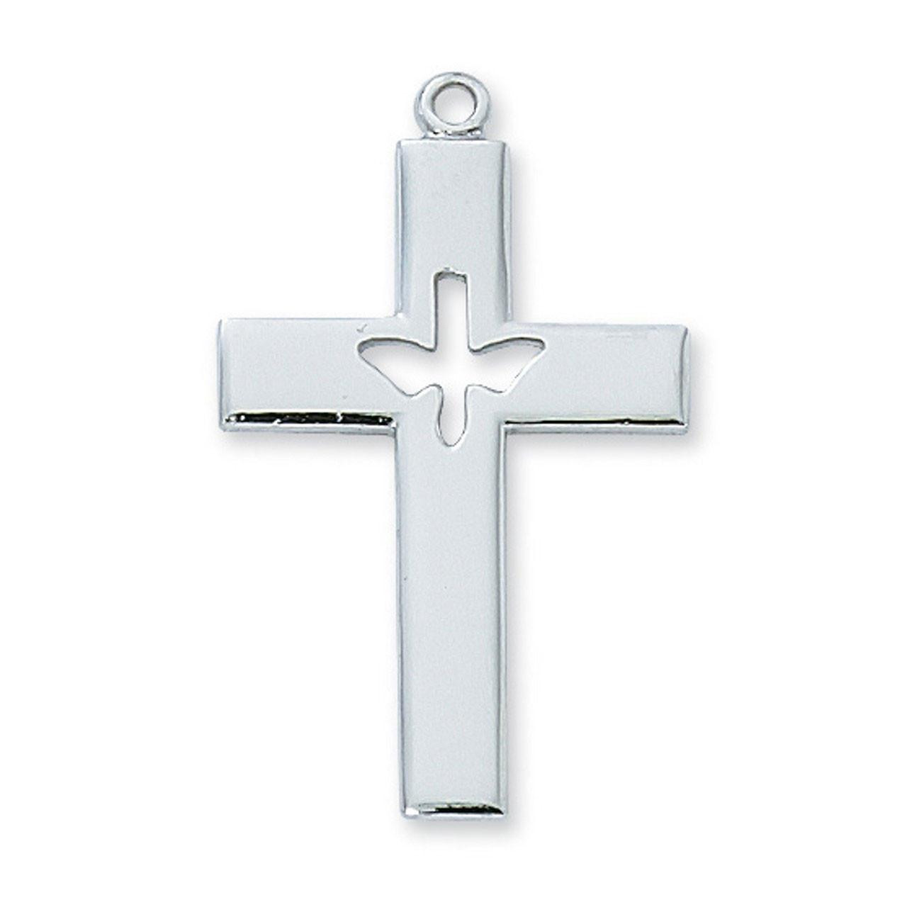 Detail of the Cut Out Dove Sterling Cross Necklace