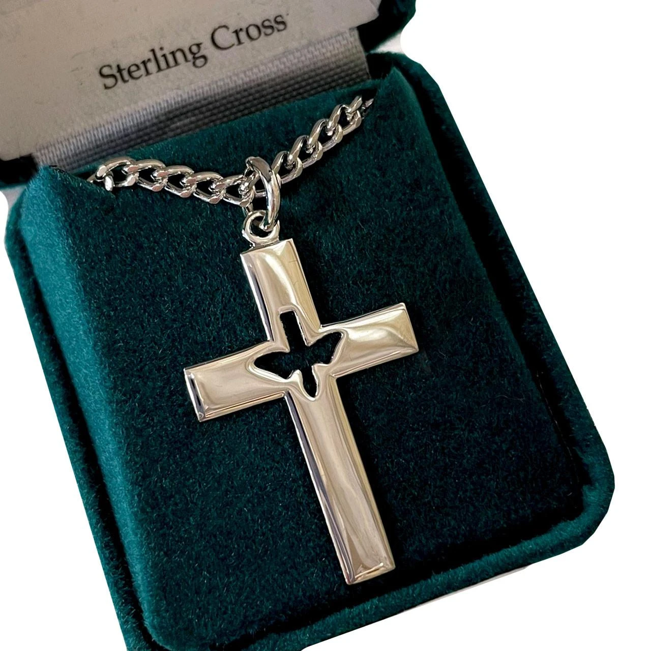 24" Cut Out Dove Sterling Silver Cross Necklace in gift box