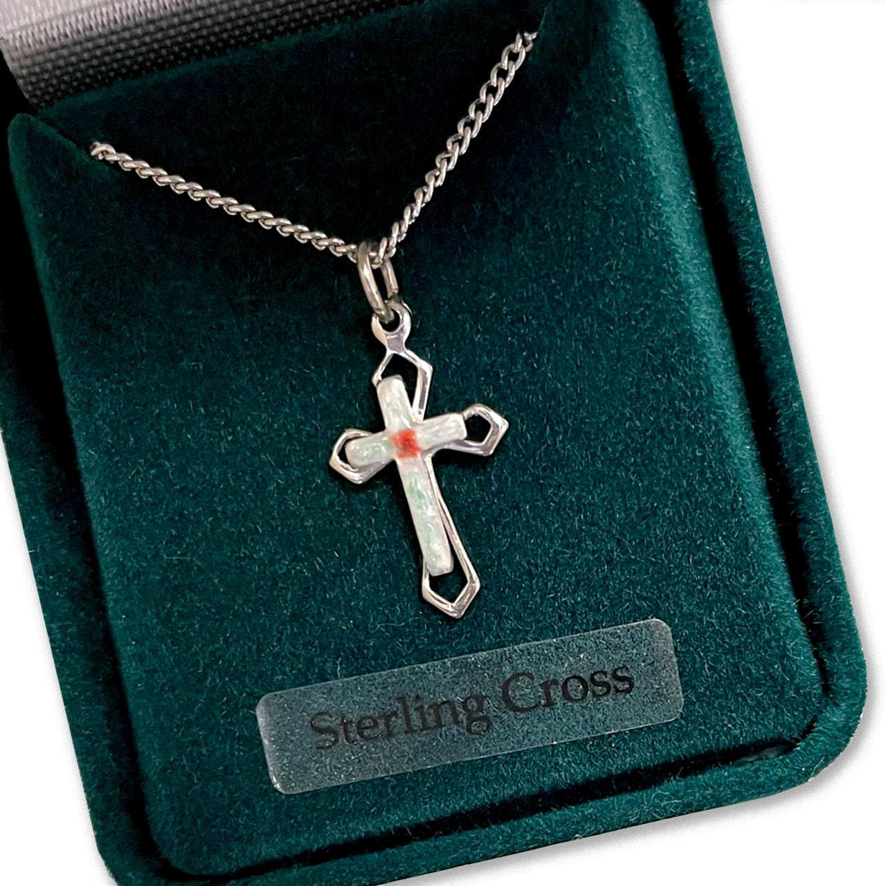 18" Sterling Cloisonne Cross Necklace