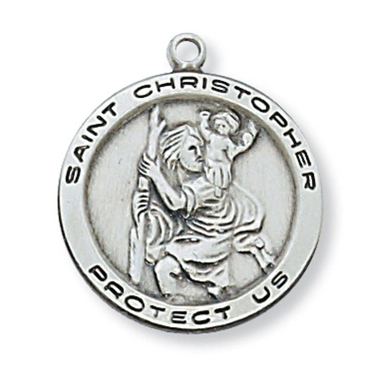 Detail of the 18IN Sterling Round St. Chris Necklace