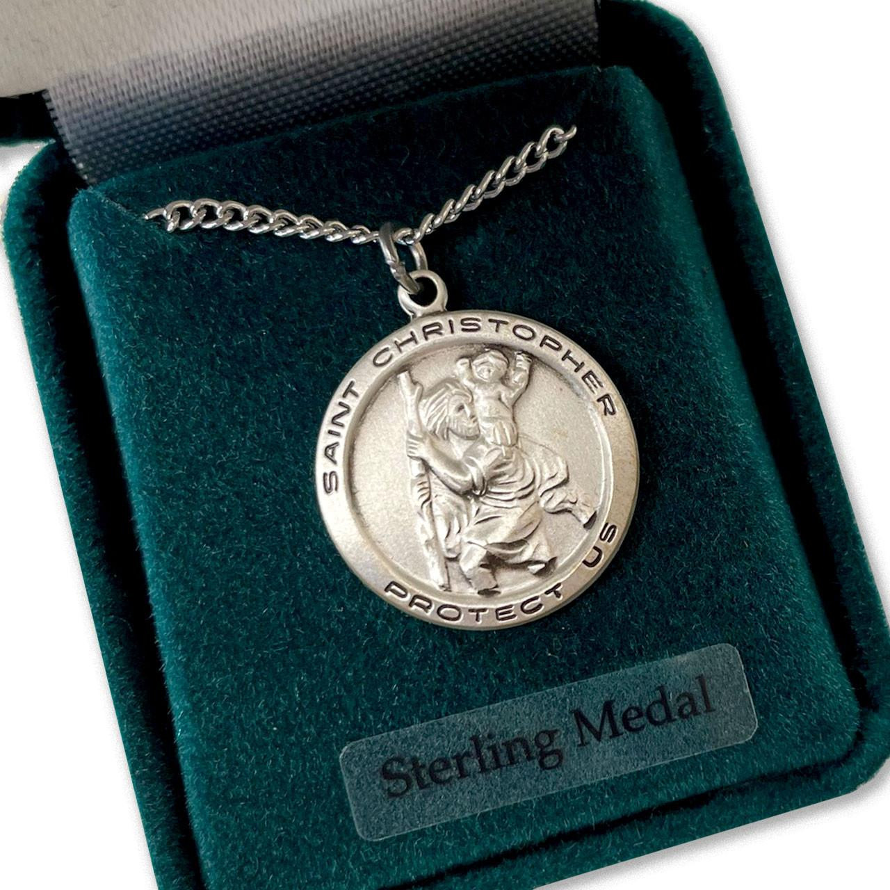 18IN Sterling Round St. Christopher Necklace