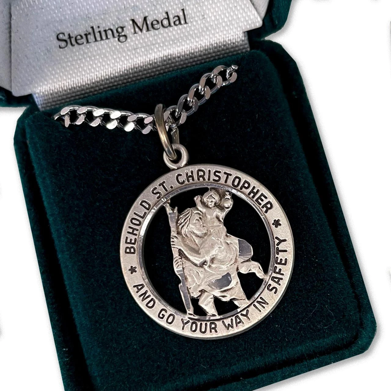 24IN Large Sterling Silver Open St. Christopher Necklace
