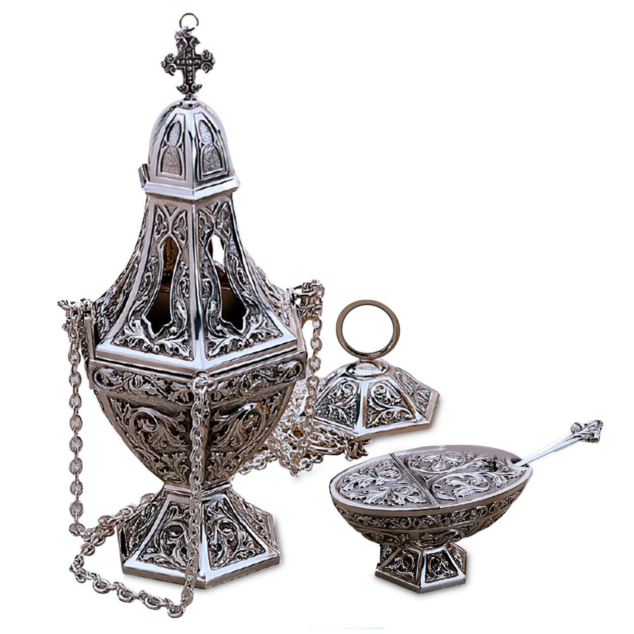 676 Ornamented Censer & Boat Silver-Plate
