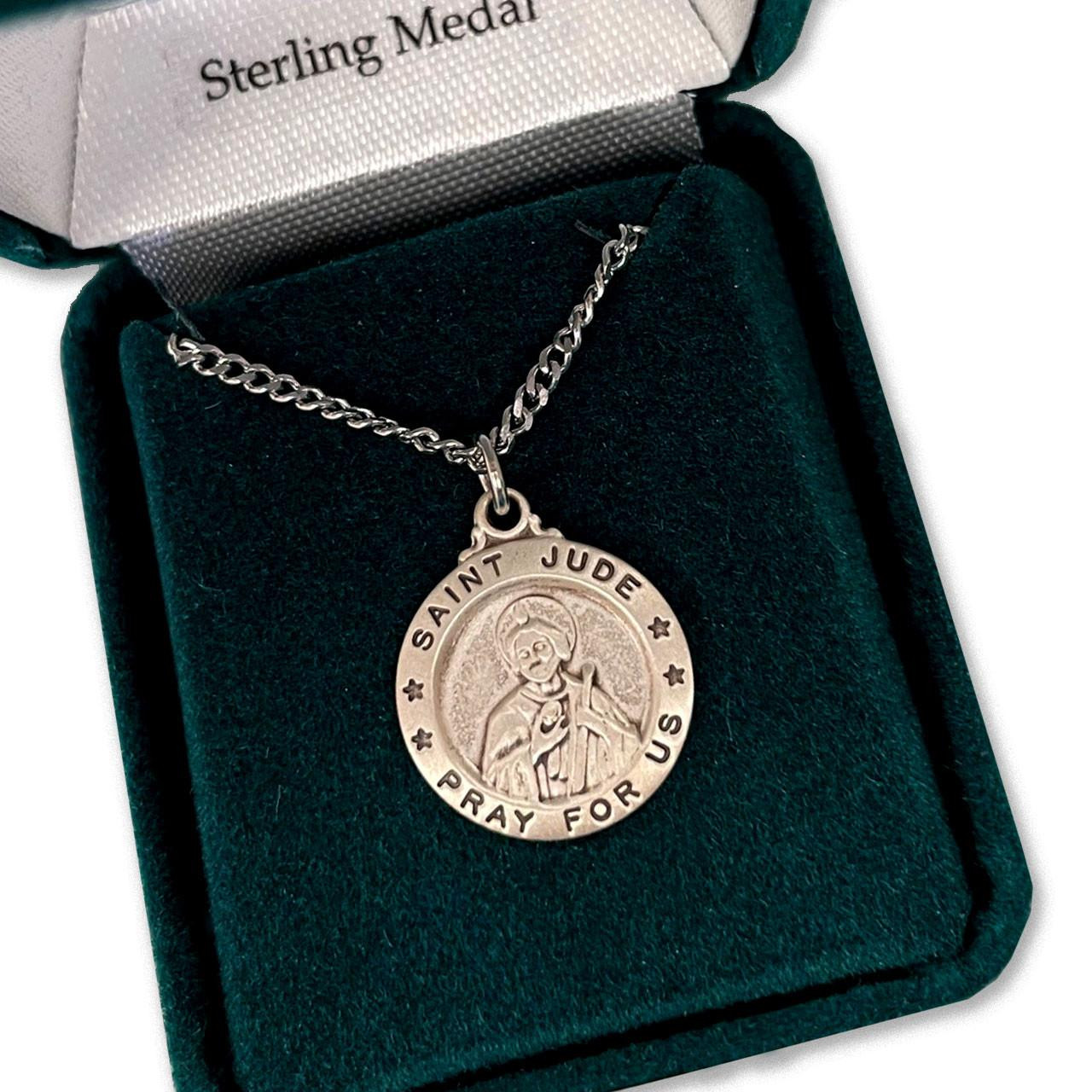 18IN Round Sterling Silver St. Jude Medal Necklace
