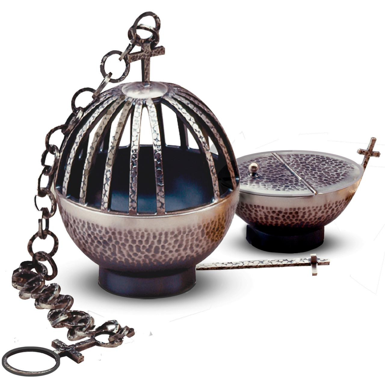 675 Censer & Boat Hammered Texture Silver-Plate