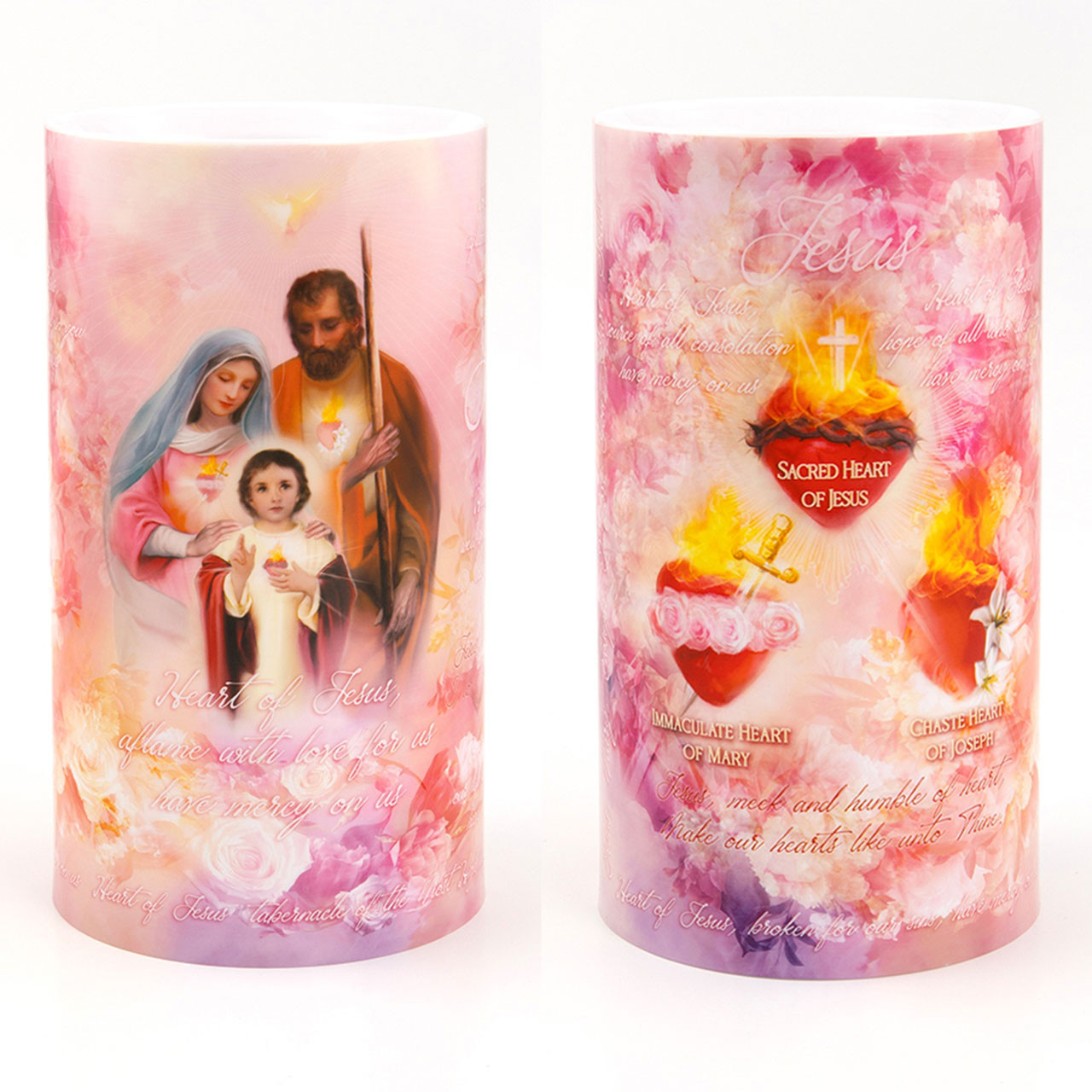 Front and Back of the 4X7 LED Three Hearts Candle