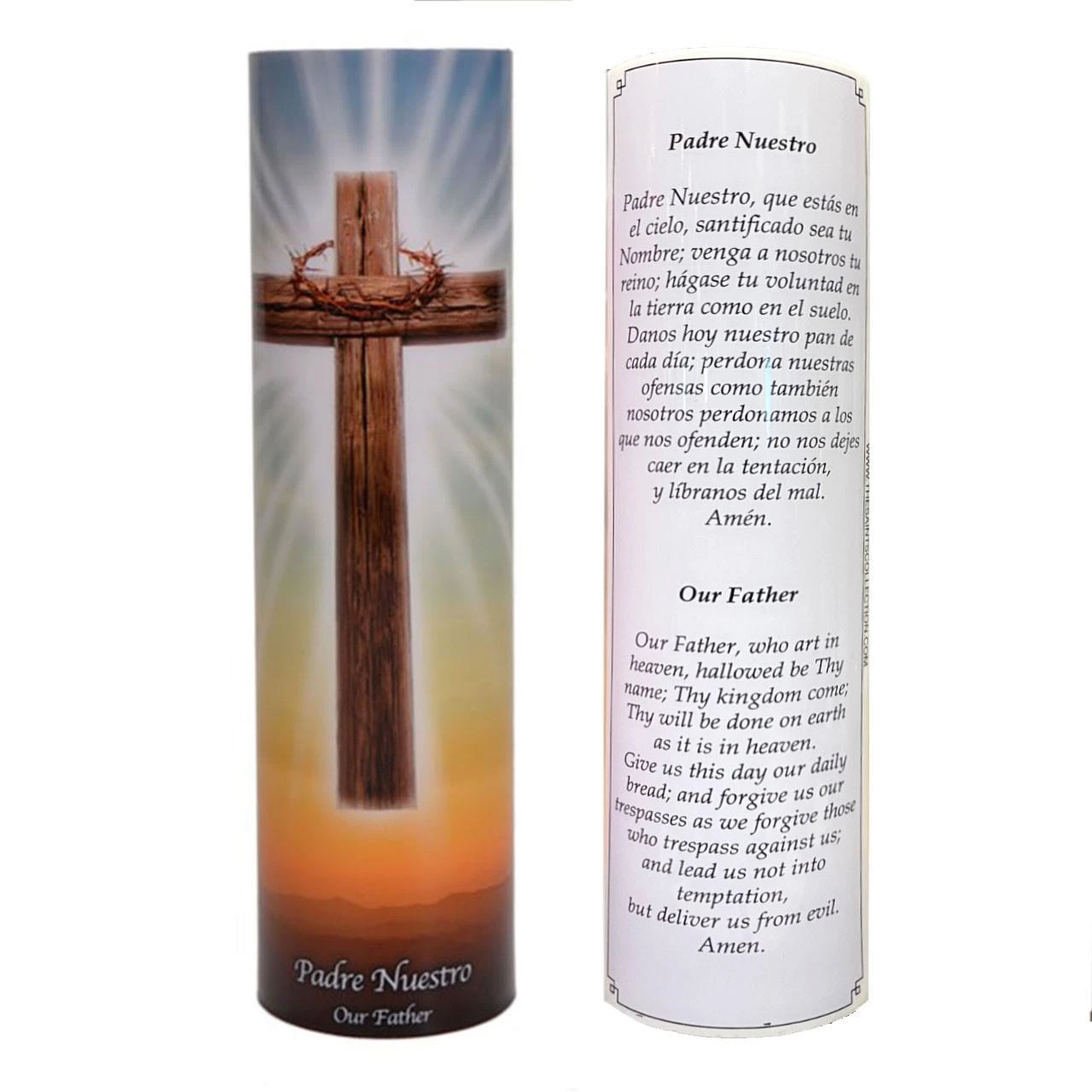 Detail of the front and the bilingual presentation of the Lord's Prayer on the back