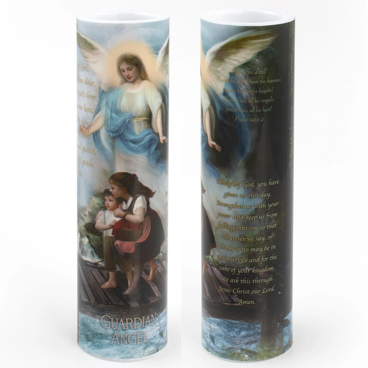 Front and Back of the 2X8 LED Guardian Angel Candle