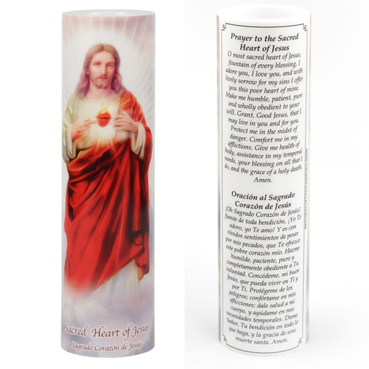 Front and Back of the 2x8 LED Sacred Heart Candle