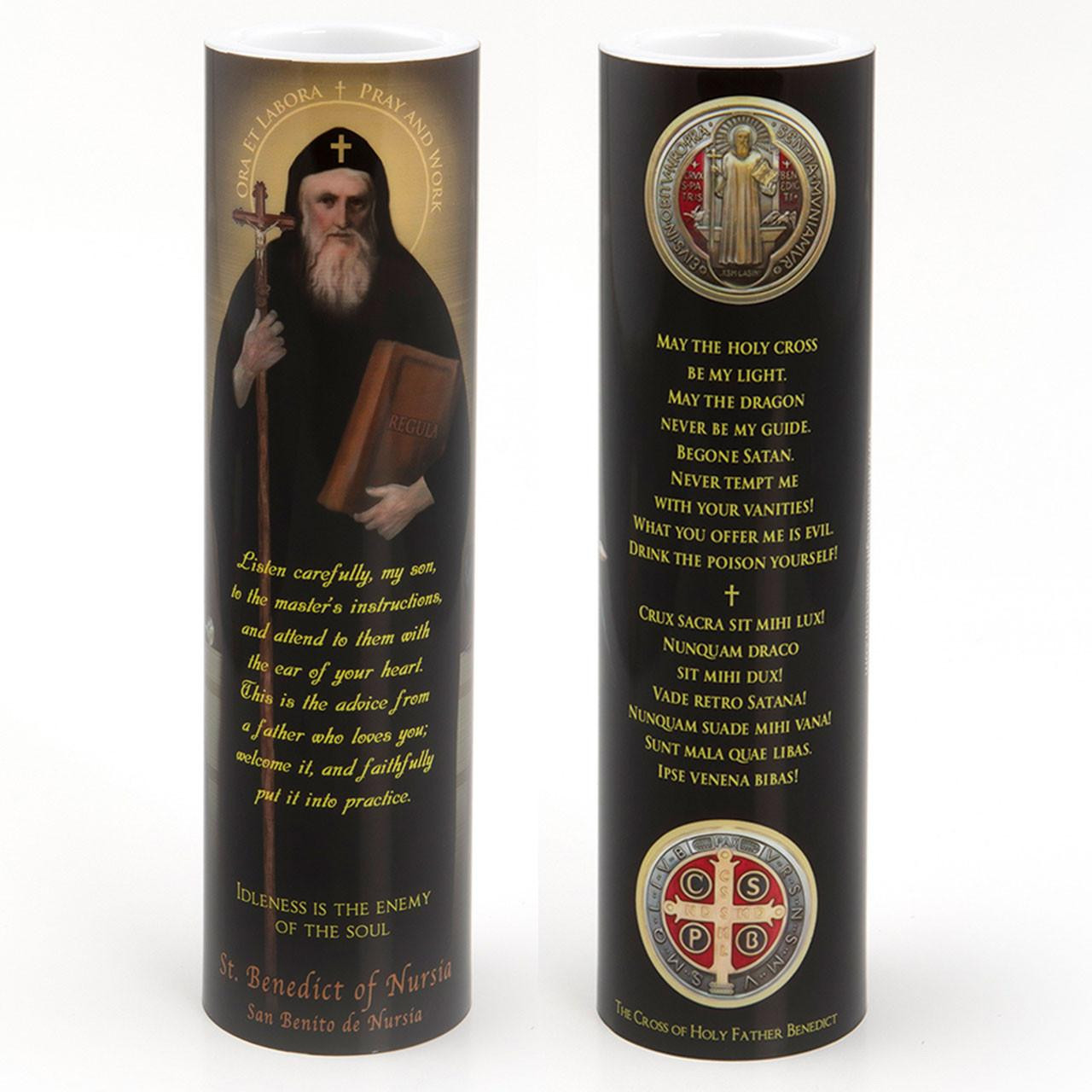 Front and Back of the 2X8 LED St. Benedict Candle