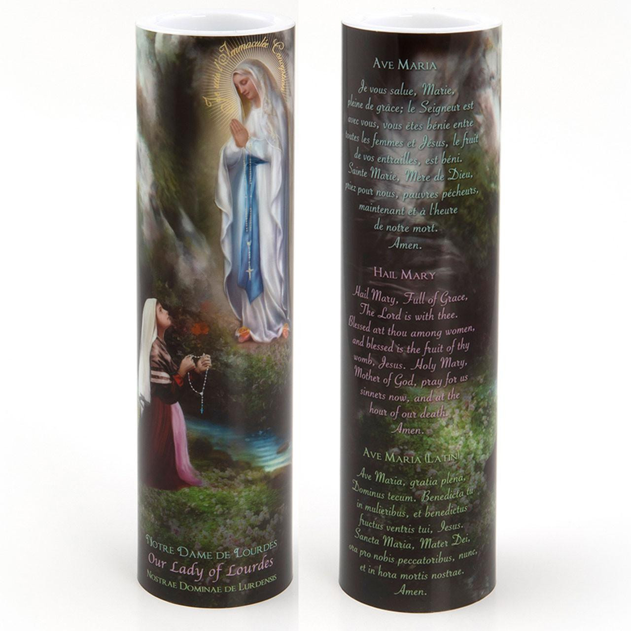 Front and Back of the 2X8 LED Our Lady of Lourdes Candle