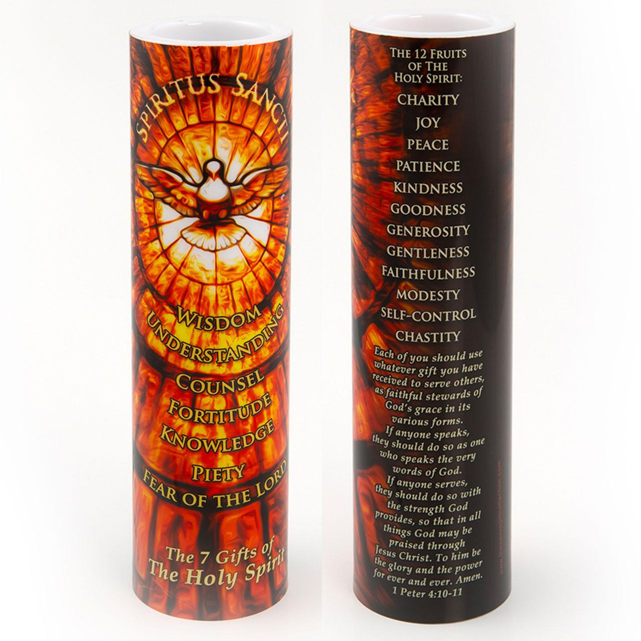Front and Back of the 2X8 LED 7 Gifts of the Holy Spirit Candle