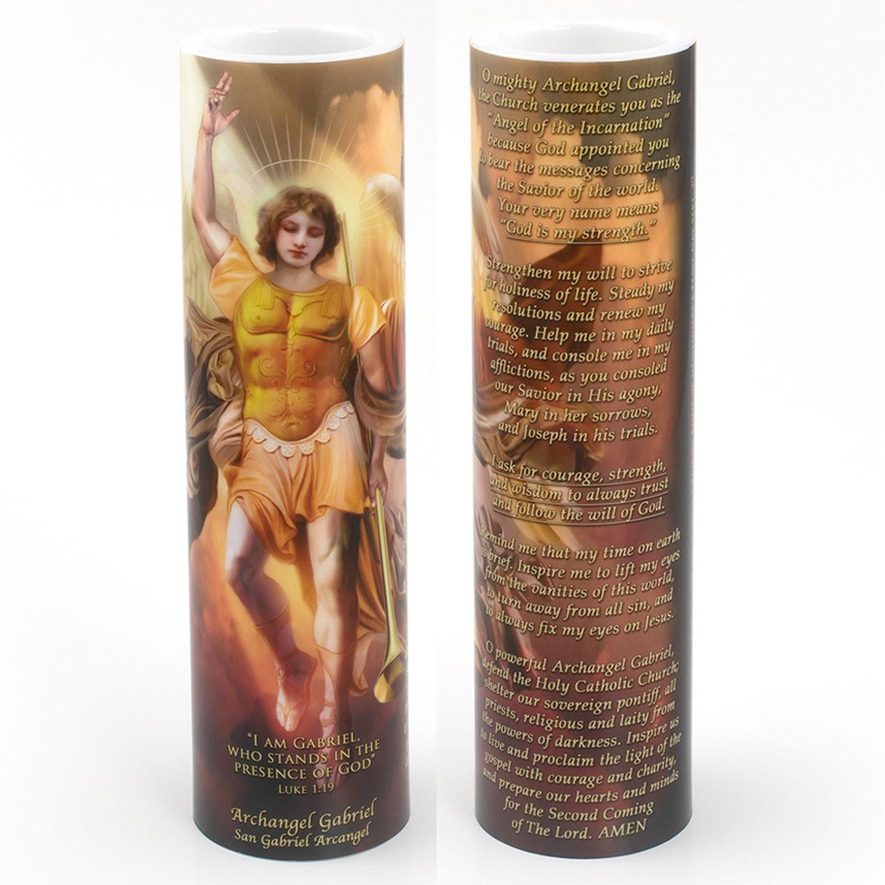 Front and Back of the 2X8 LED Archangel Gabriel Candle