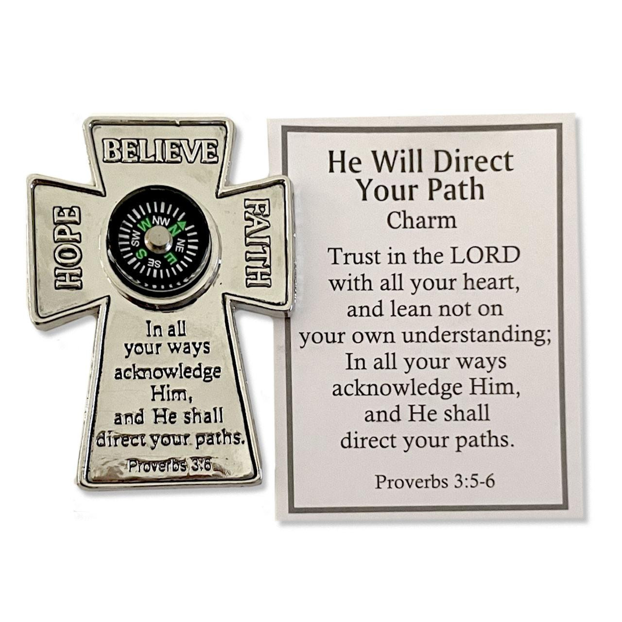 Compass Cross Charm Direct Your Path and message card