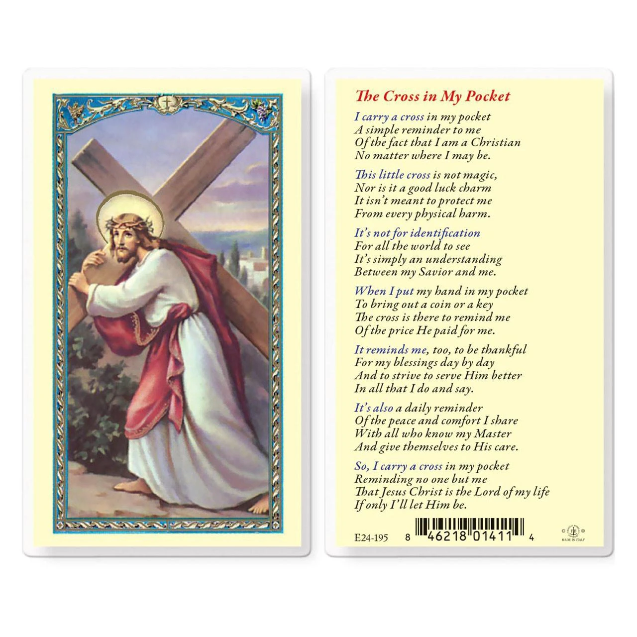 Laminated Cross in My Pocket Prayer Card