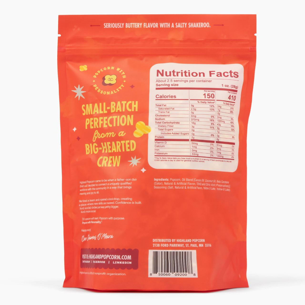 Back of the Hey Butter Butter Popcorn bag