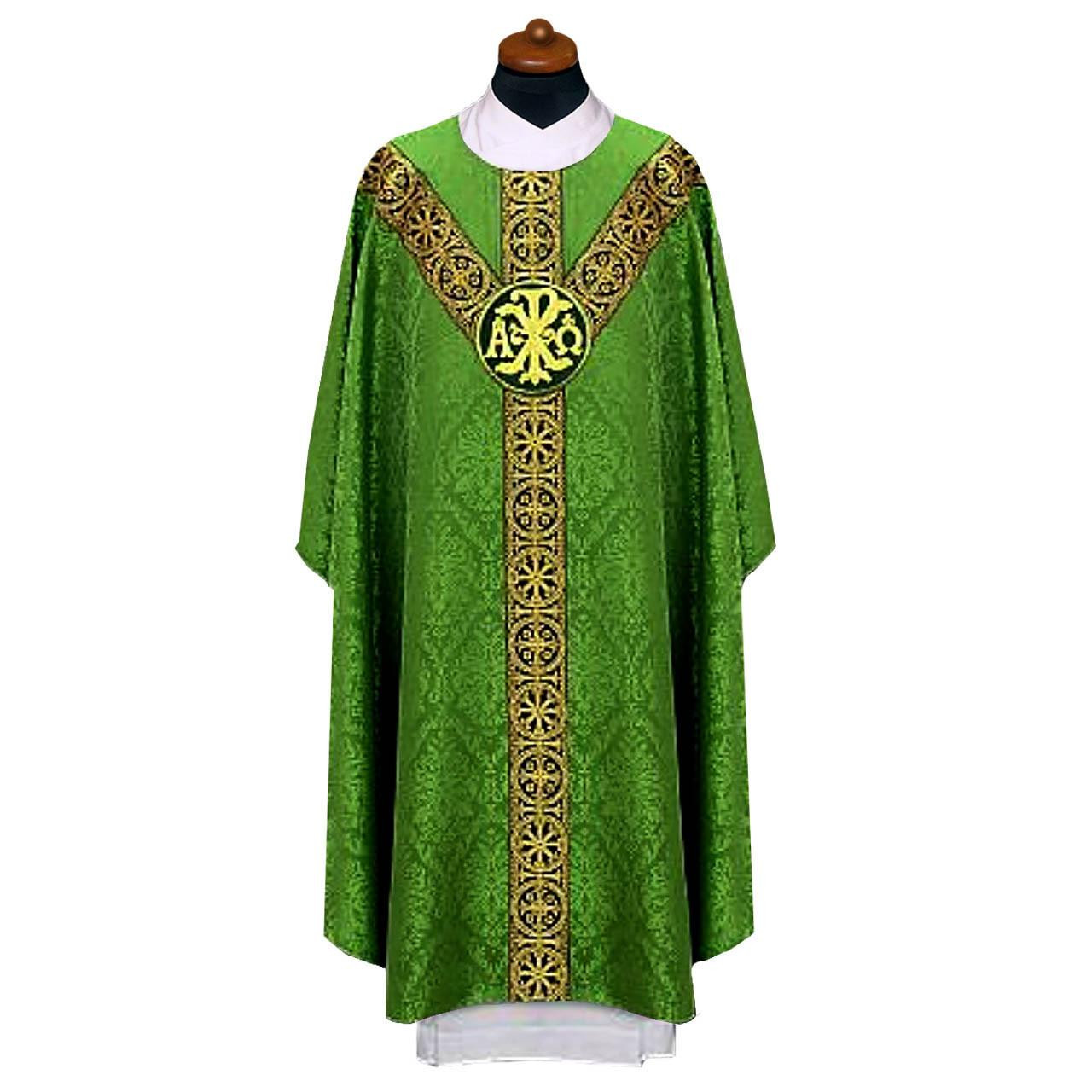 2313 Gothic Chasuble in Damask Green