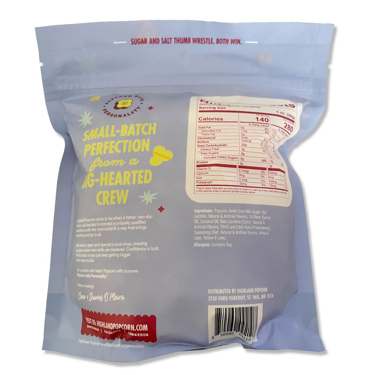 Back of the Kickin' It Kettle Popcorn bag