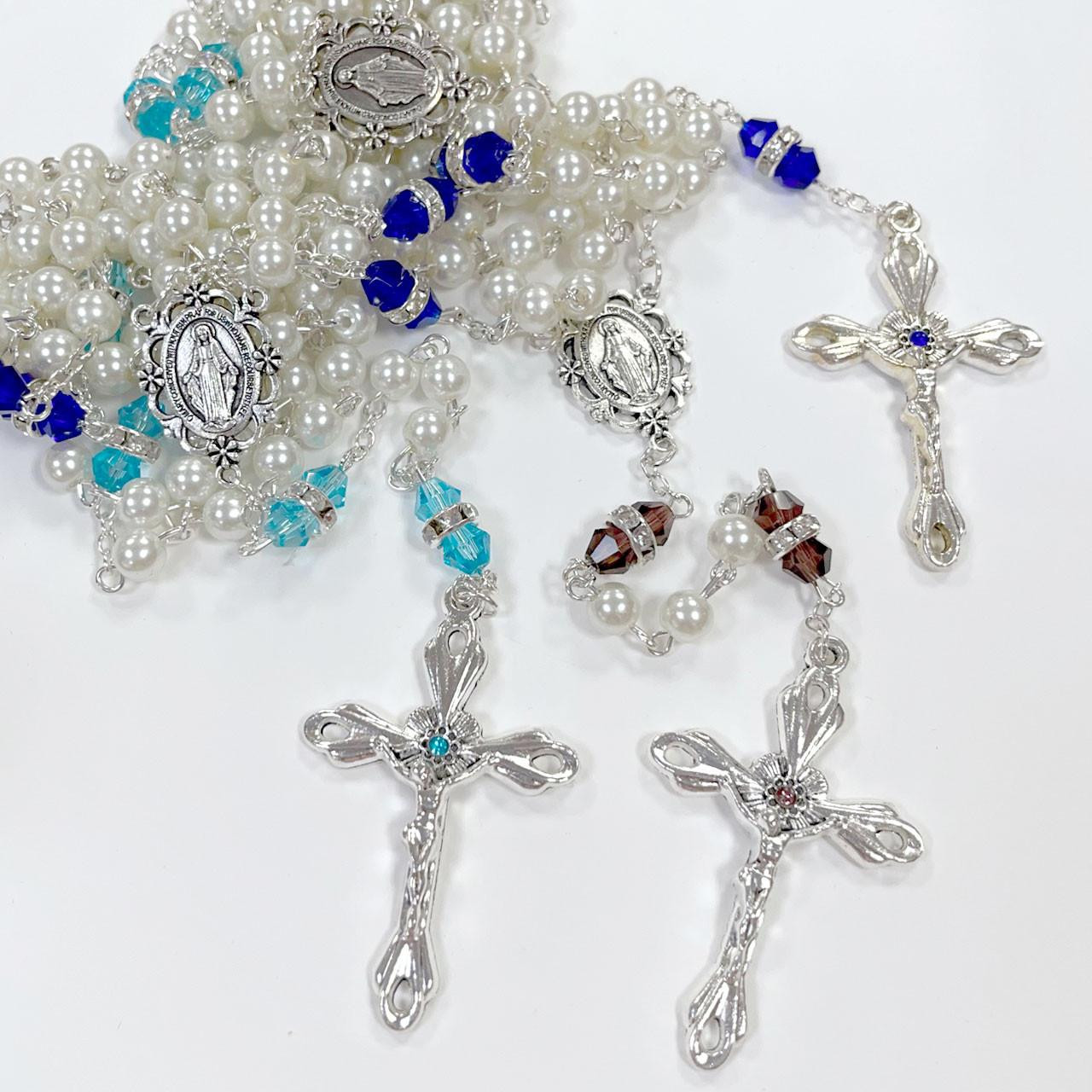 Pearl and Crystal Rondell Birthstone Rosary series