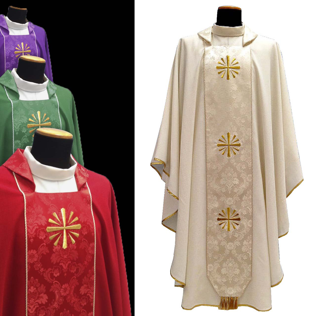 515 Chasuble with Damask Panel and  Gold Crosses