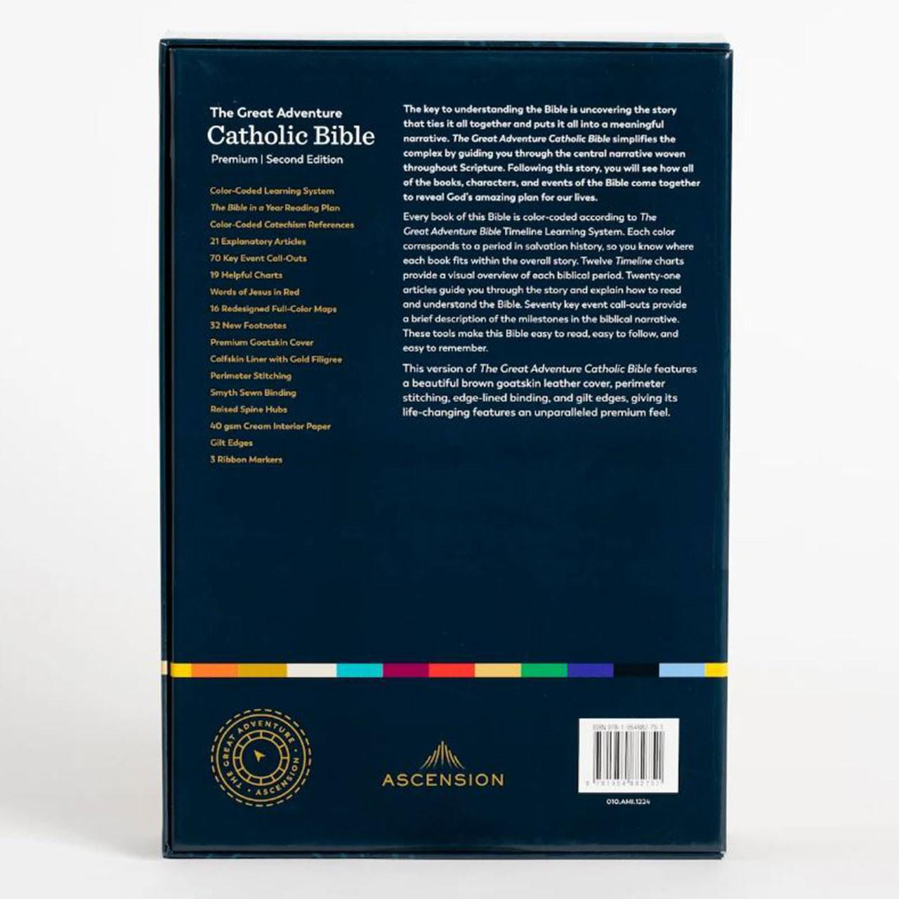 Back of the packaging for the Premium 2nd Ed Great Adventure Catholic Bible
