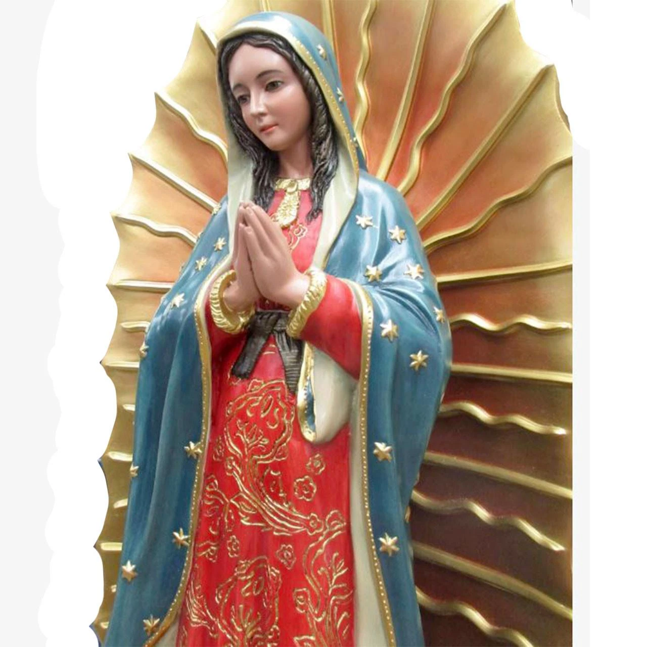Front detail of the 38 IN Our Lady of Guadalupe Statue