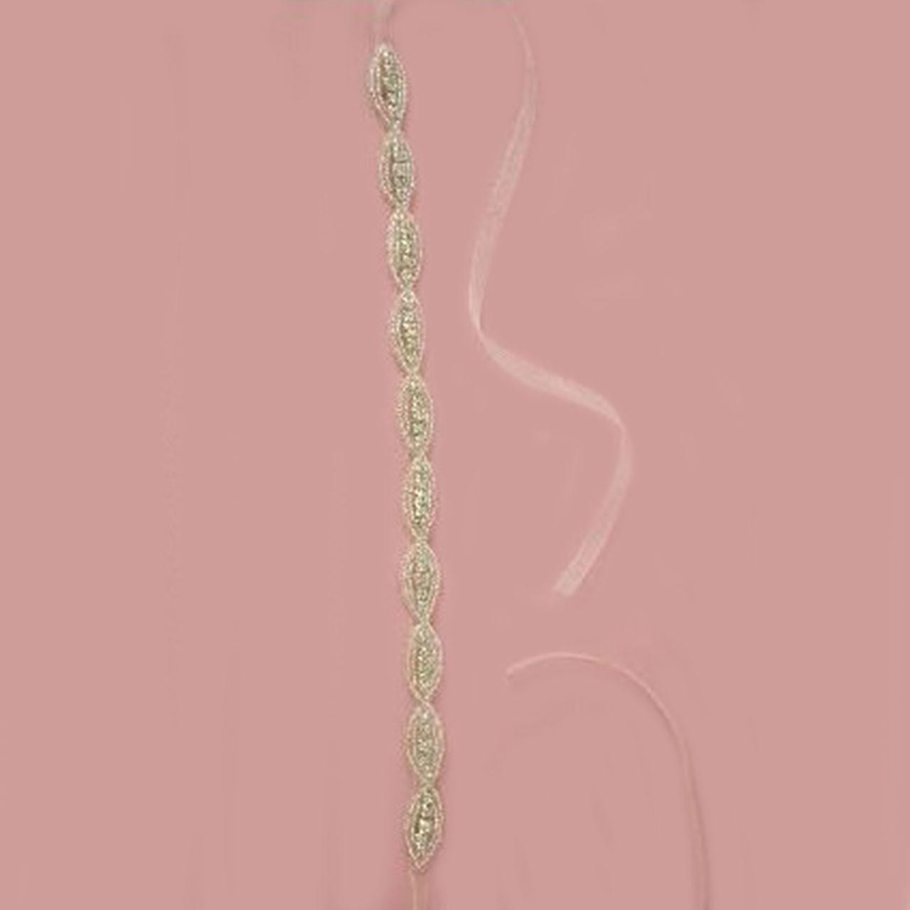 Full view of the First Communion Rhinestone Ribbon Headband