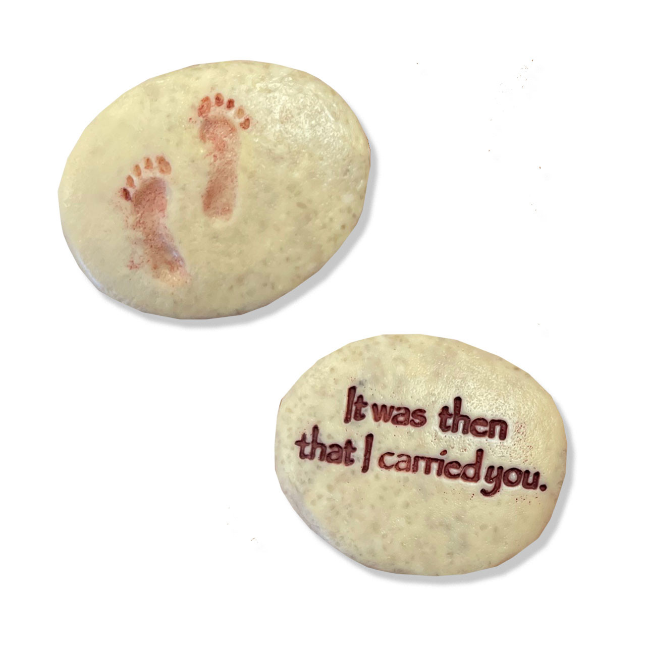 Footprints Faith Stone showing top and underneath