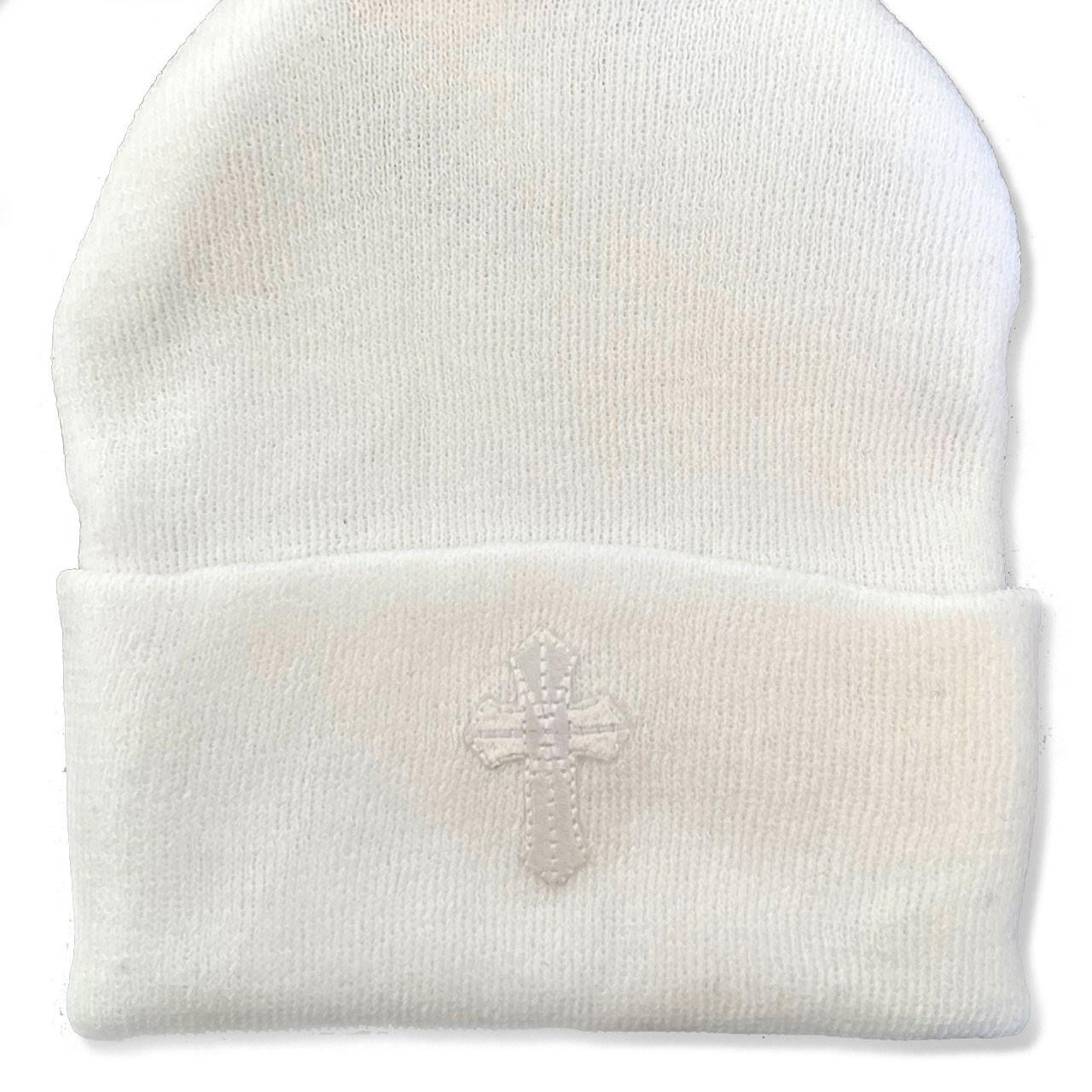 White Newborn Knit with Cross