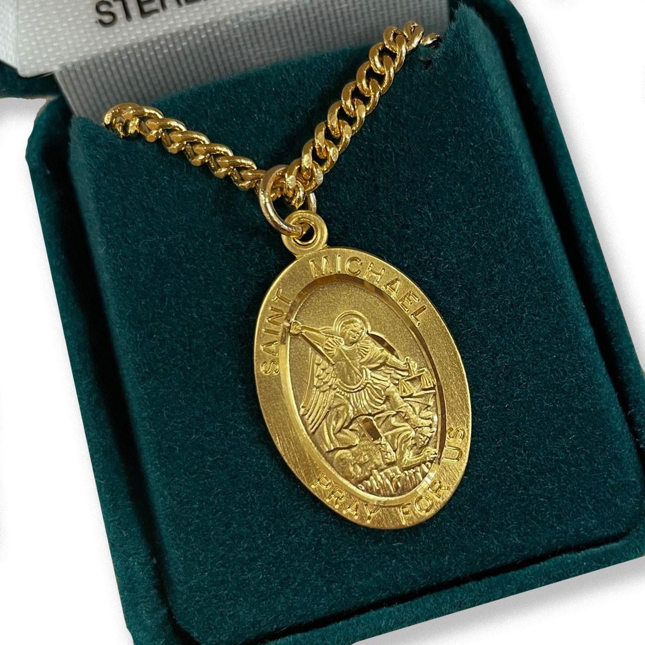 24IN Gold St. Michael Necklace shown in gift box