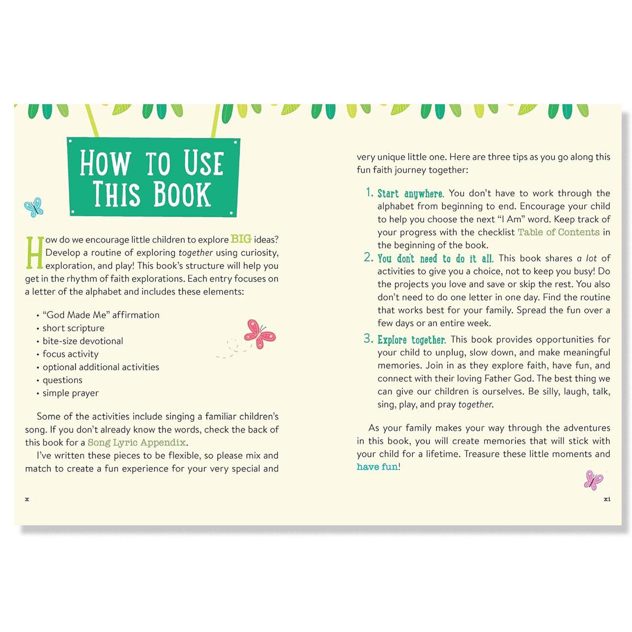How to Use this Book page inside God Made Me A-Z by Allison Bemiss