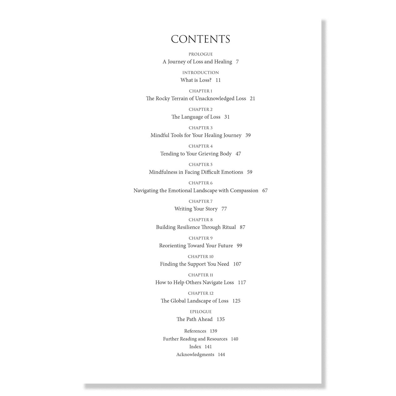 Contents for the Navigating Loss by Heather Stang