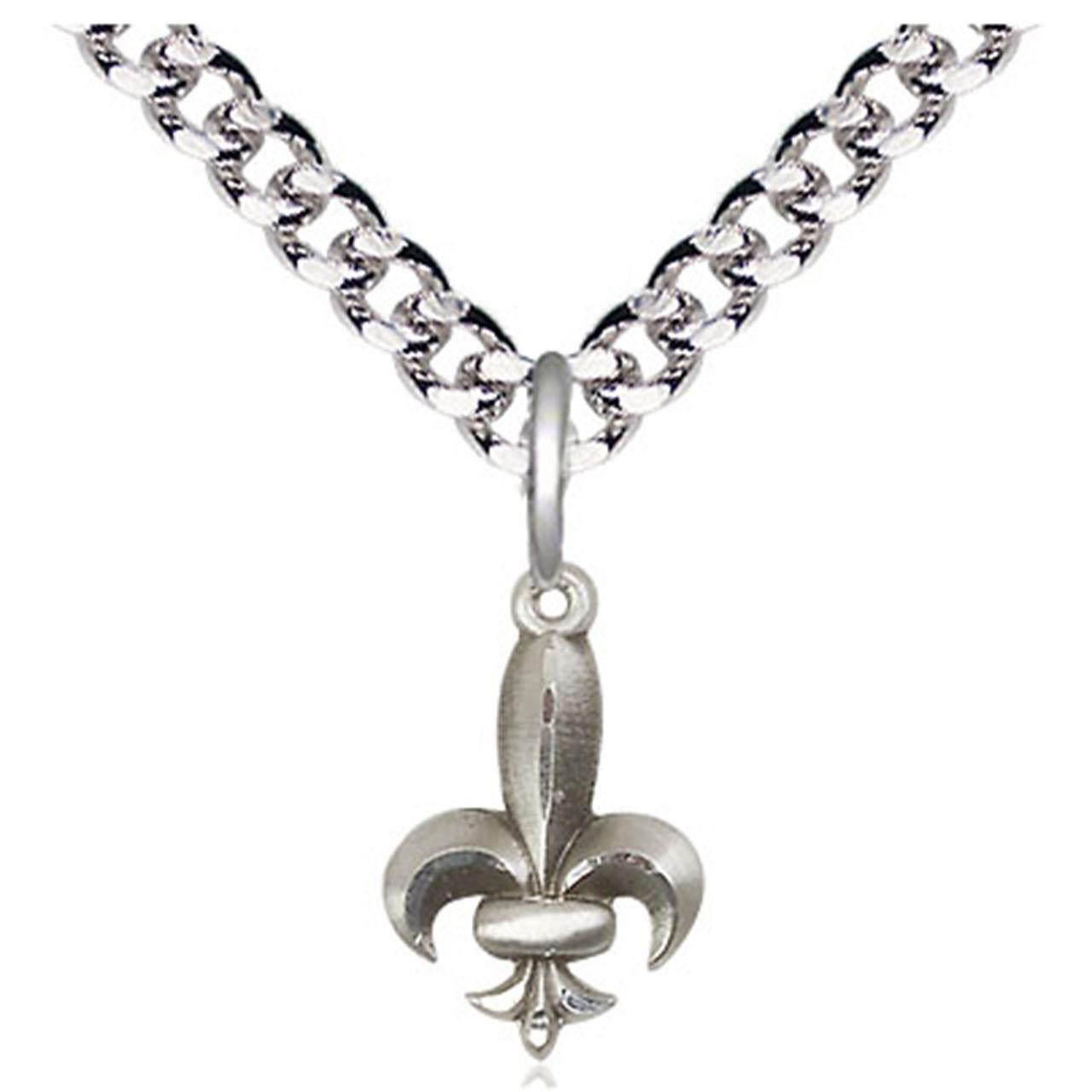Large 24IN Sterling Fleur de Lis Pendant