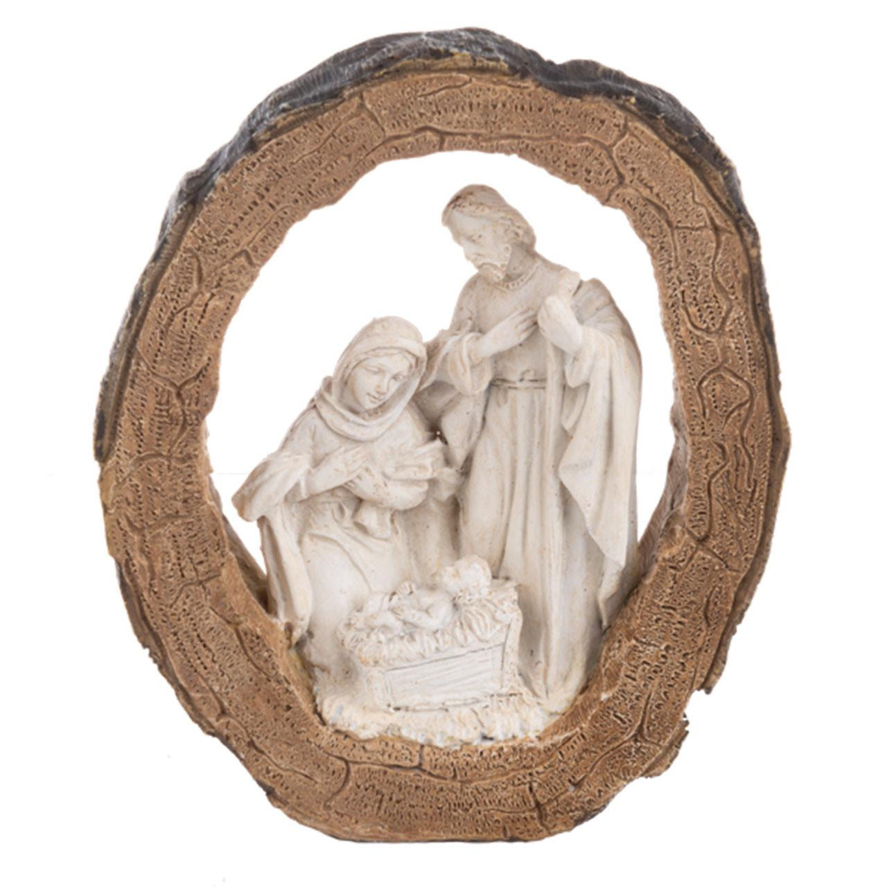 Front view of the Log Look Holy Family Statue