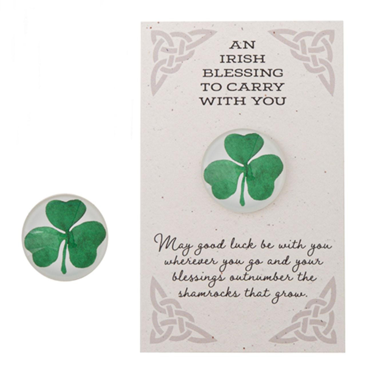 Lucky Shamrock Token on card with Irish Blessing