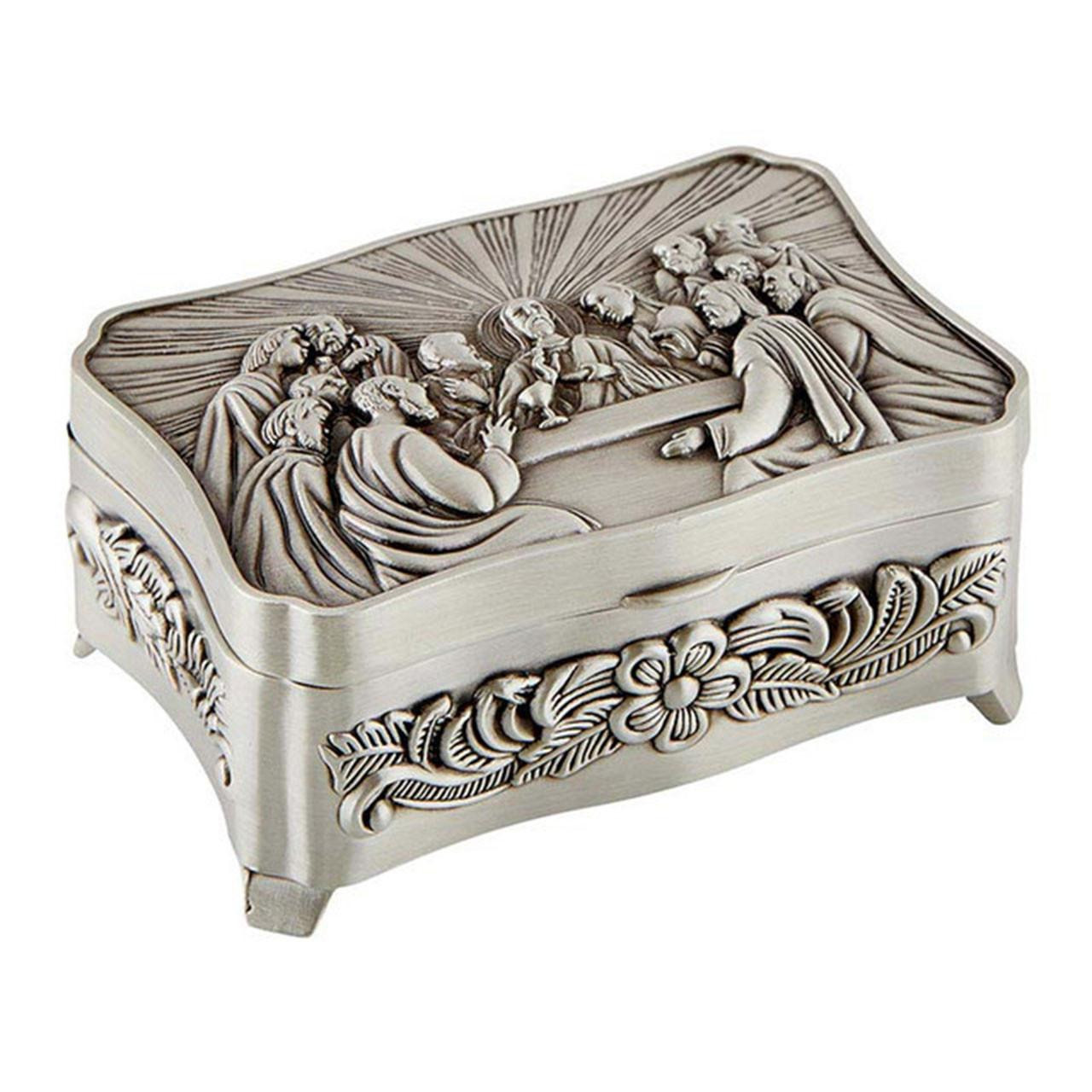 Antique Pewter Last Supper Rosary Box