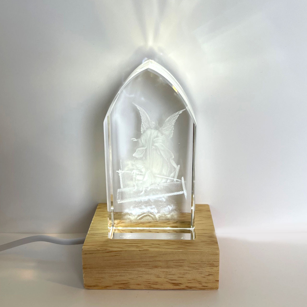 Etched Guardian Angel Glass Block on the optional light base - sold separately