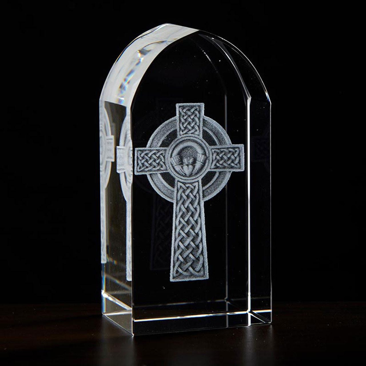 Etched Celtic Cross Glass Block