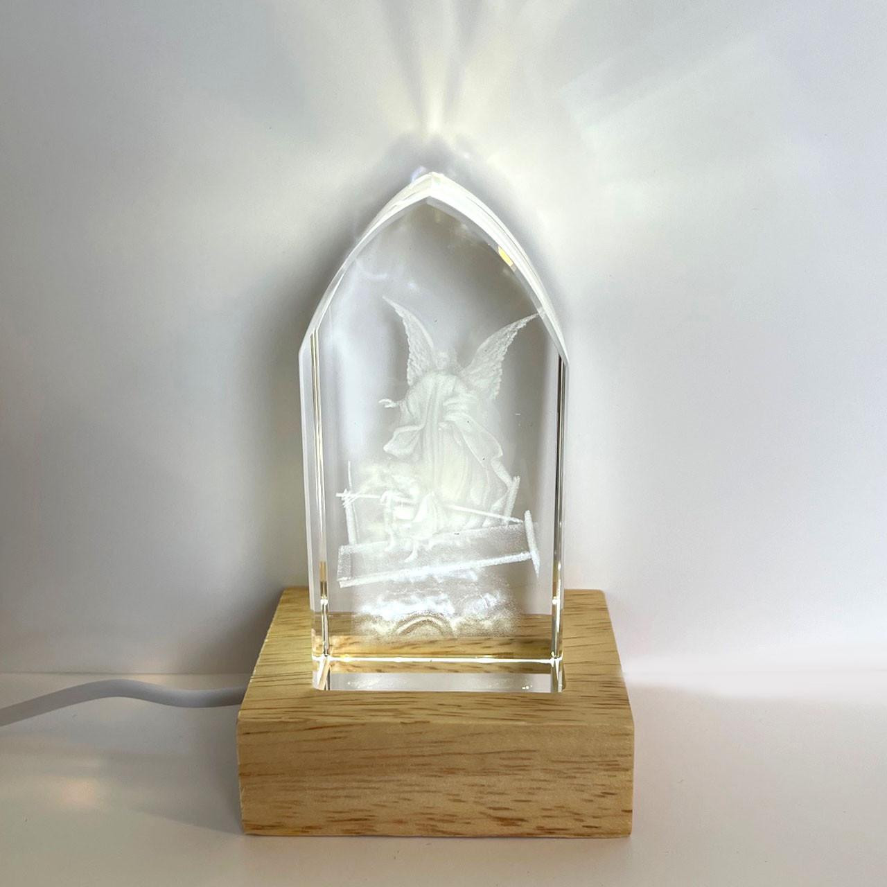 Guardian Angel Glass Block shown on lighted base