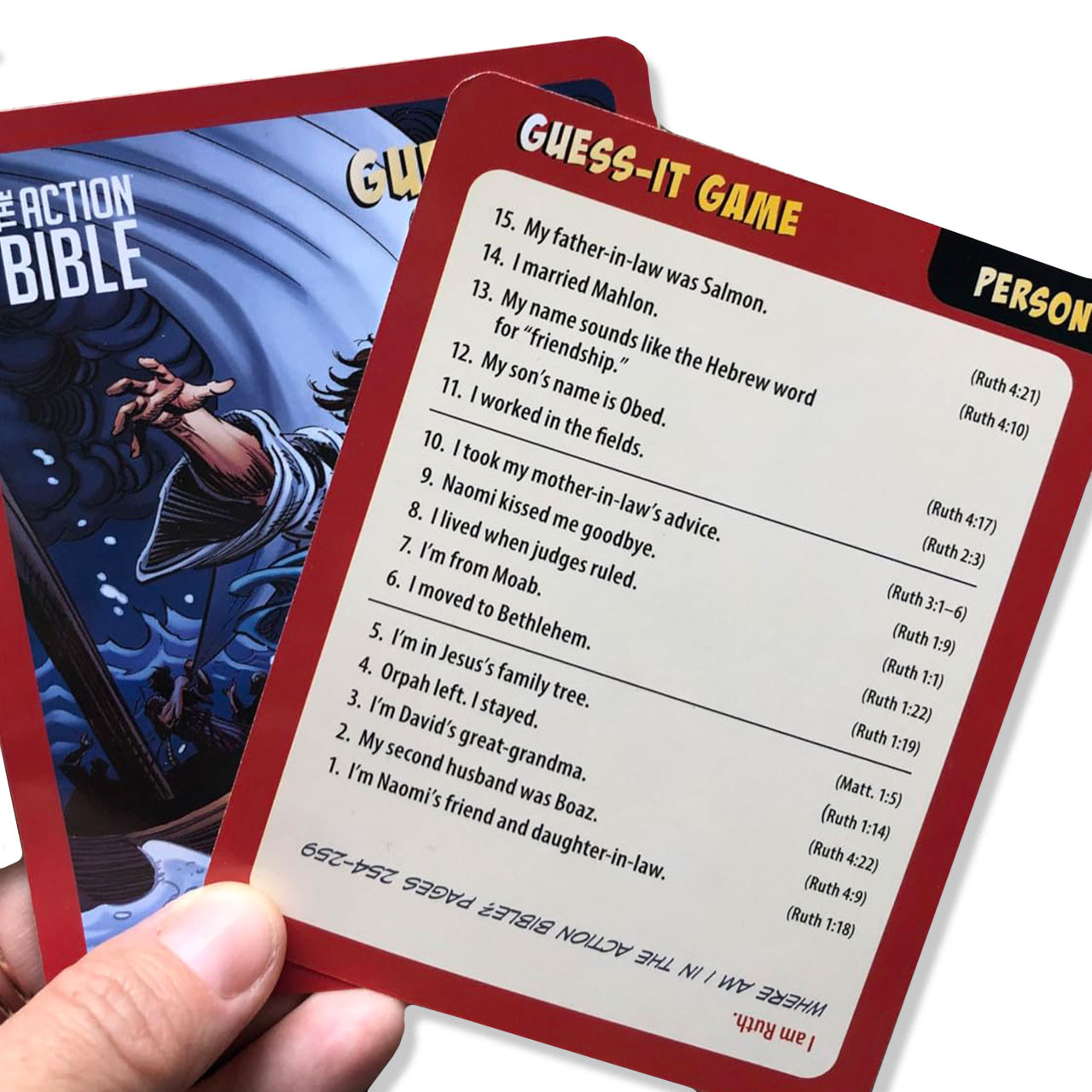 Sample of the Action Bible Guess It Cards