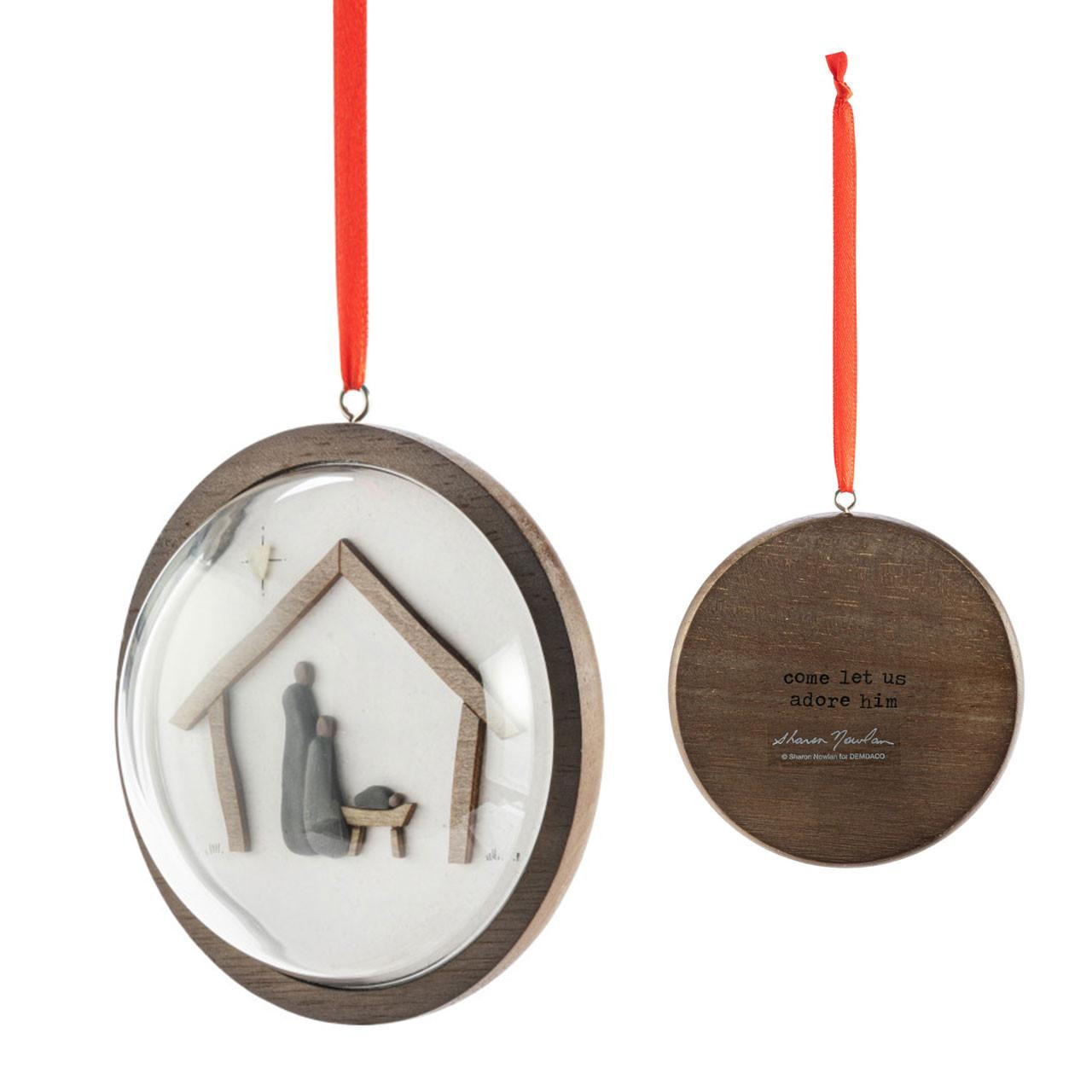 Side and back views of the Demdaco Come Adore Him Christmas Ornament