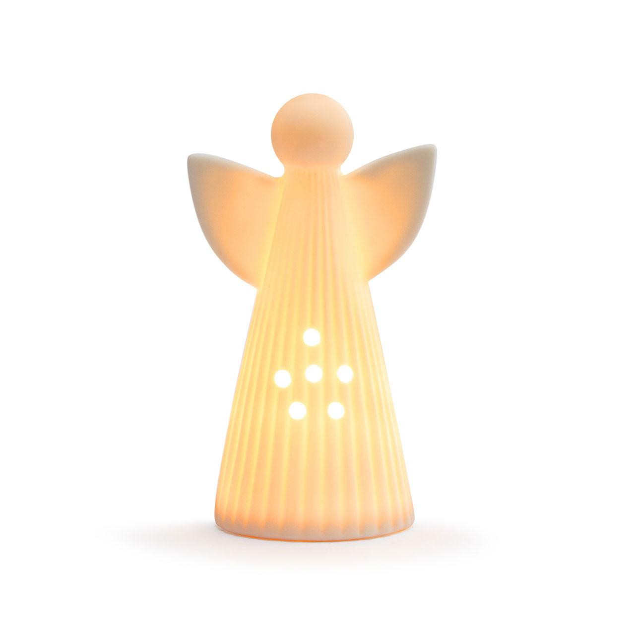 Small Ceramic LED Angel Figure with the light on