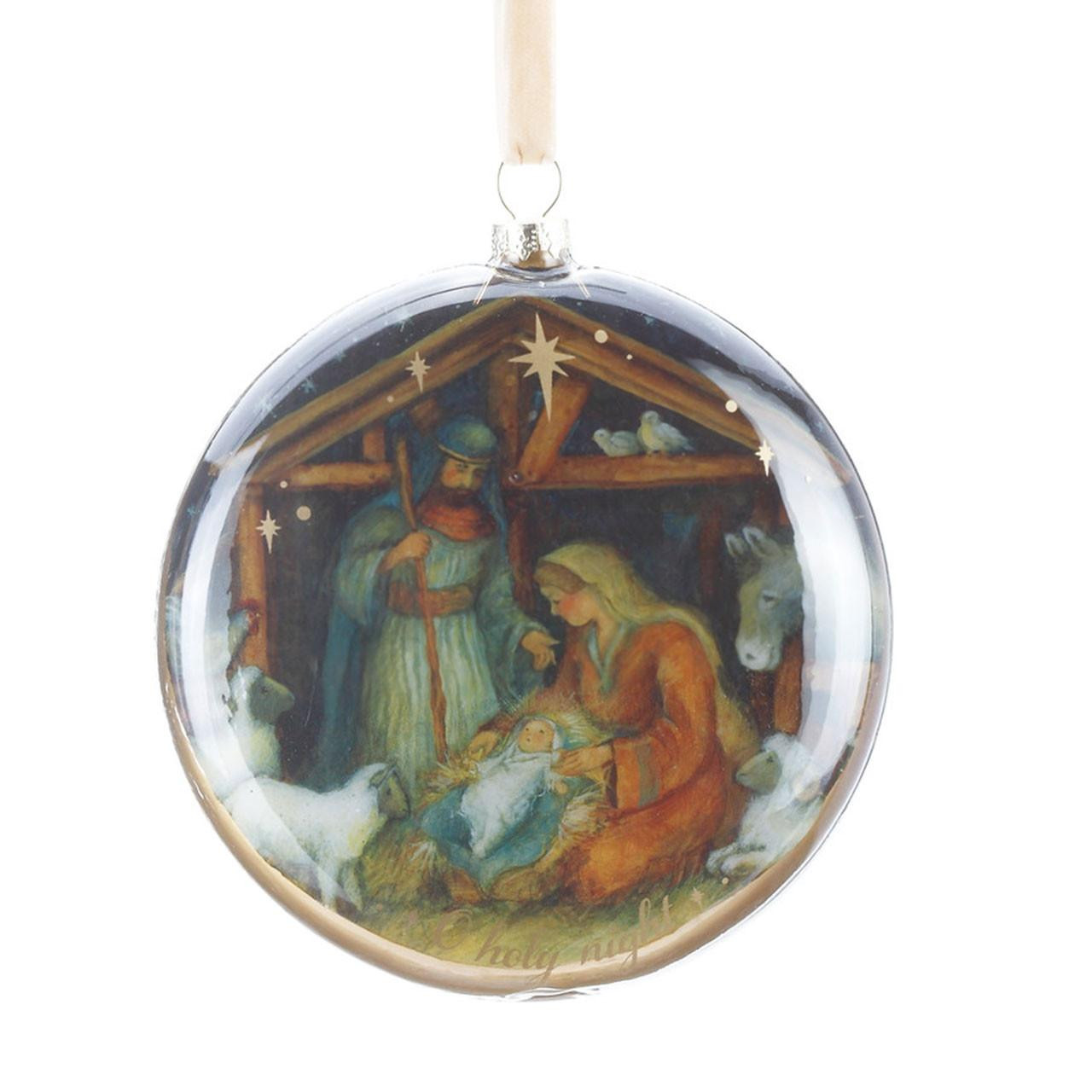 Glass Disk Nativity Ornament